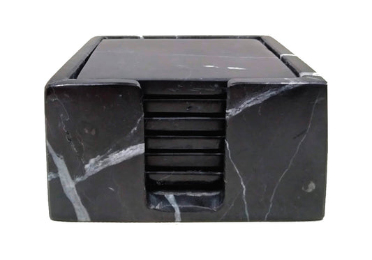 Portavasos Cuadrado Mármol Negro  - Set de Seis con Caja