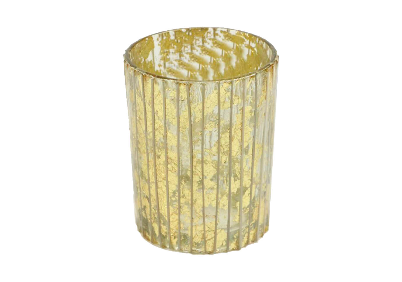 Portavela Vidrio Acanalado Manchas Hoja Dorada