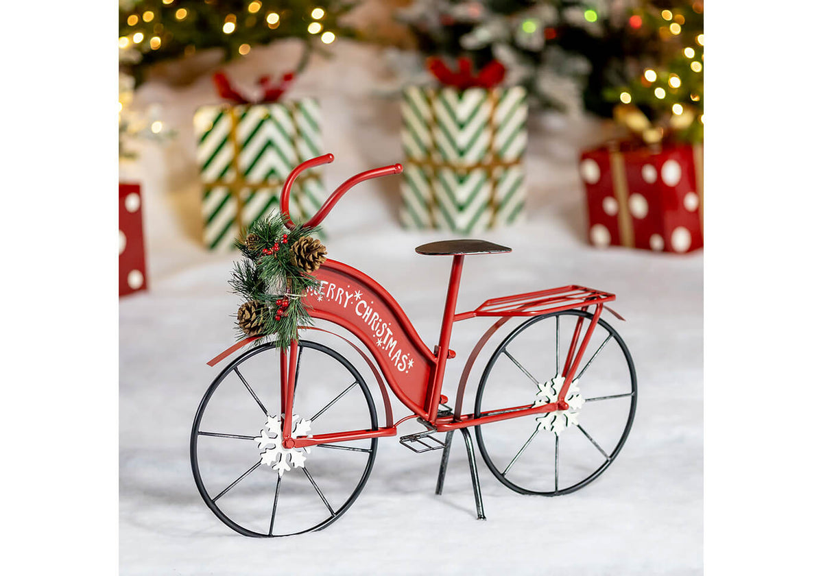 Bicicleta Roja Merry Christmas con Luz - 77 y 92 cm - Simone