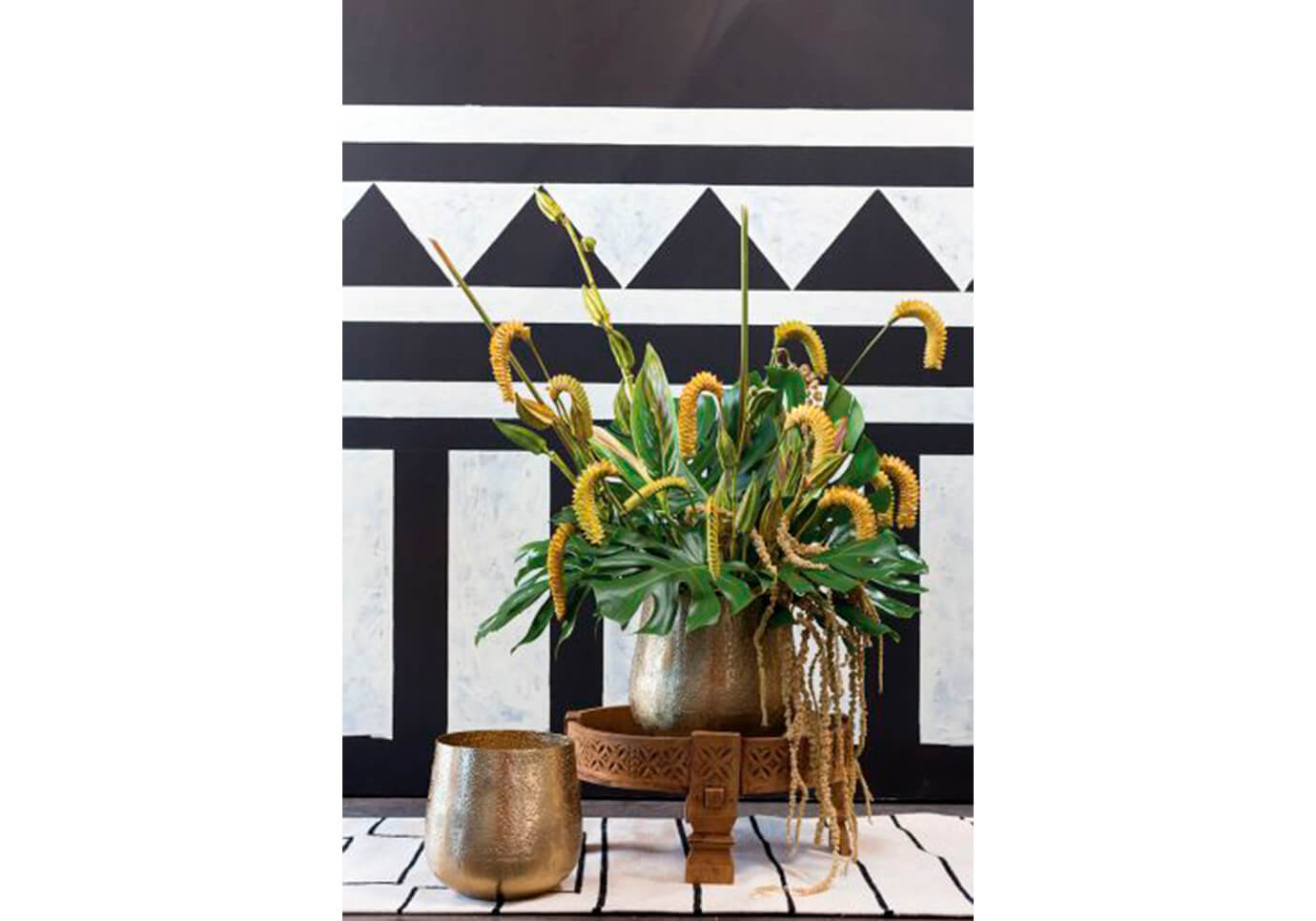 Maceta Metal Martillado Dorado Antique