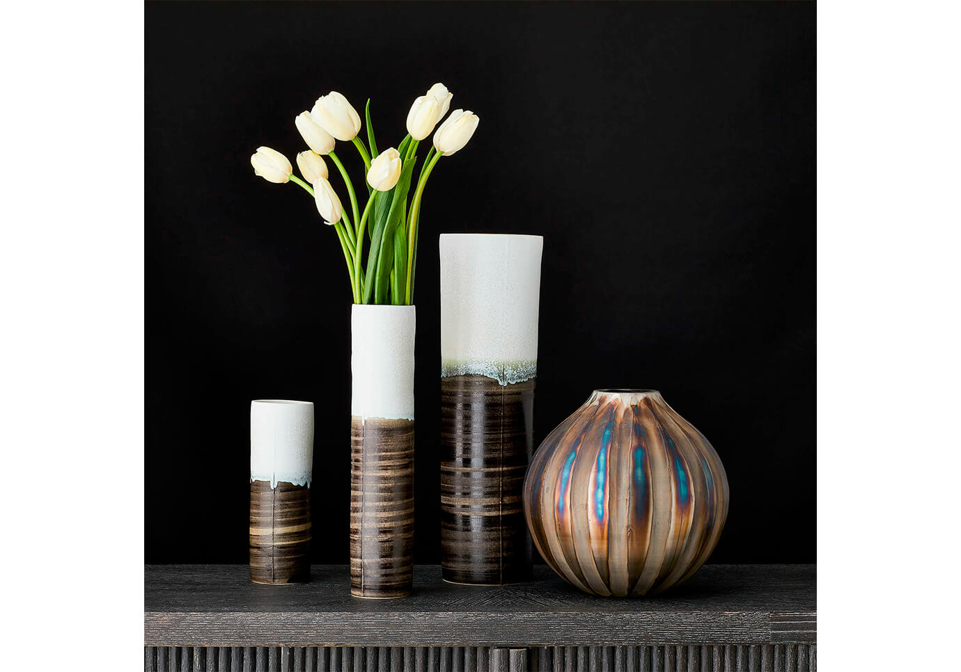 Florero de Vidrio Gajos Bronce Patinado