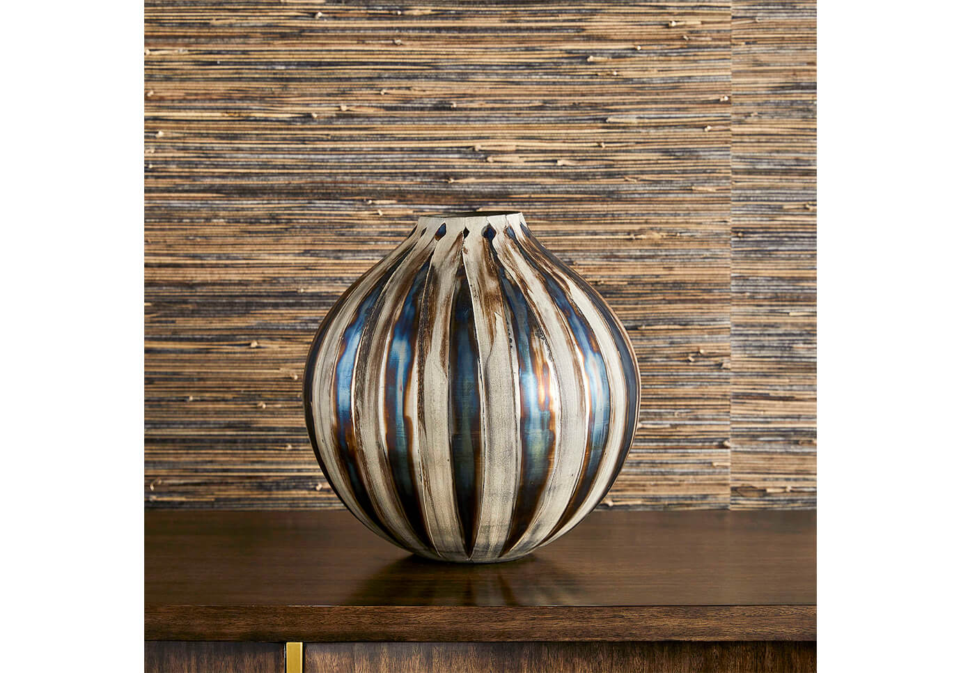 Florero de Vidrio Gajos Bronce Patinado