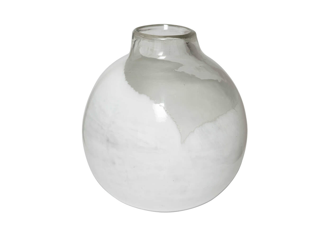 Florero de Vidrio Soplado Esfera Transparente con Blanco