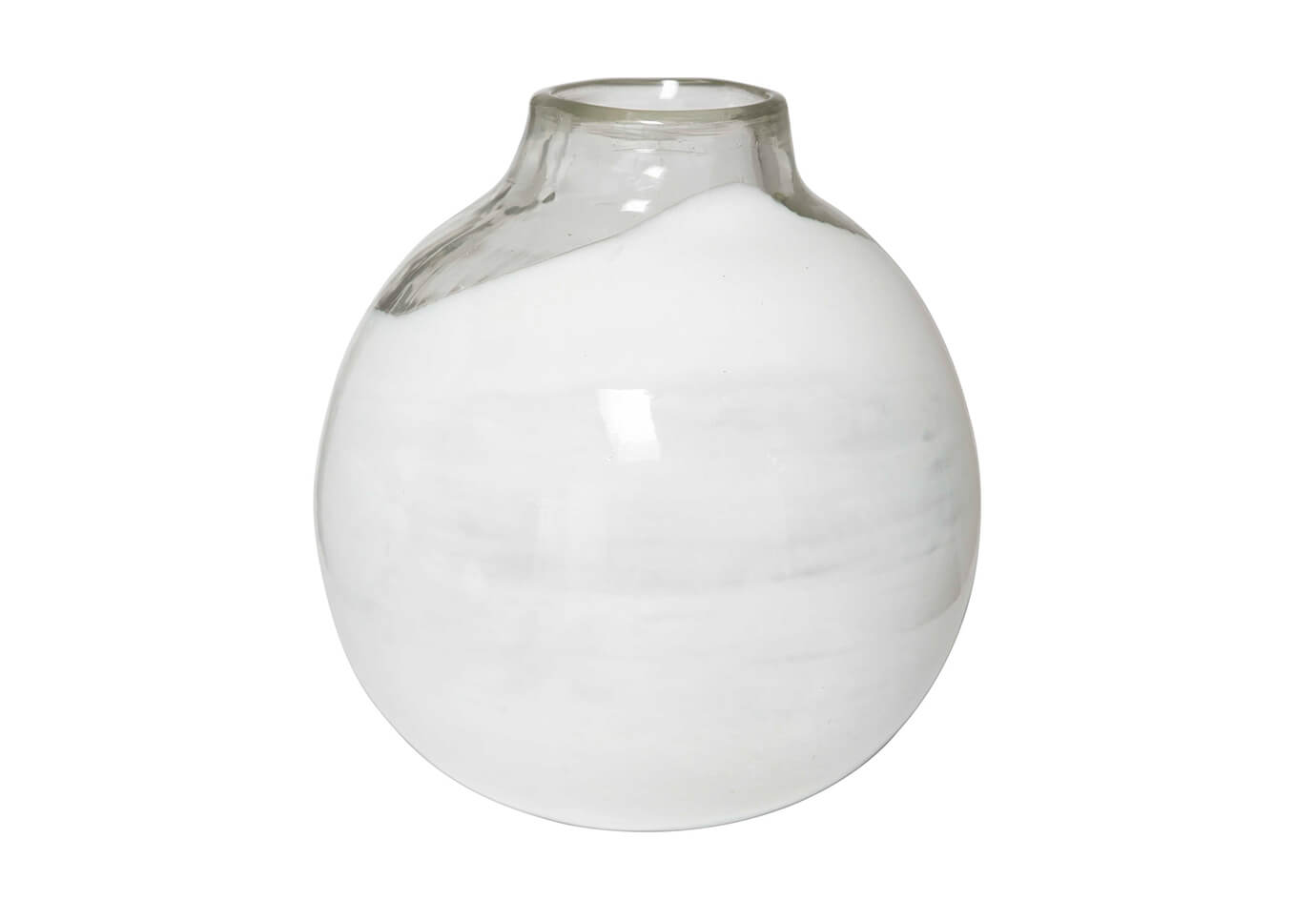 Florero de Vidrio Soplado Esfera Transparente con Blanco