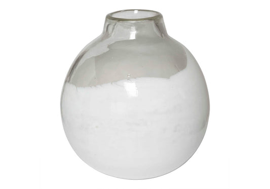 Florero de Vidrio Soplado Esfera Transparente con Blanco Mediano
