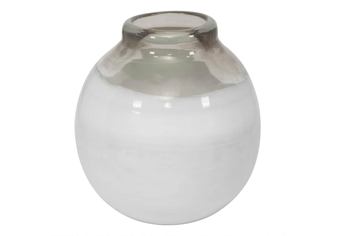 Florero de Vidrio Soplado Esfera Transparente con Blanco Mediano