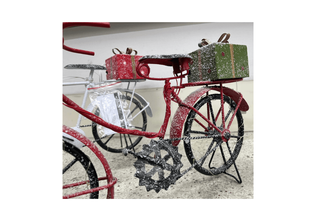Bicicleta Retro Iluminada con Regalos – Rojo y Blanco