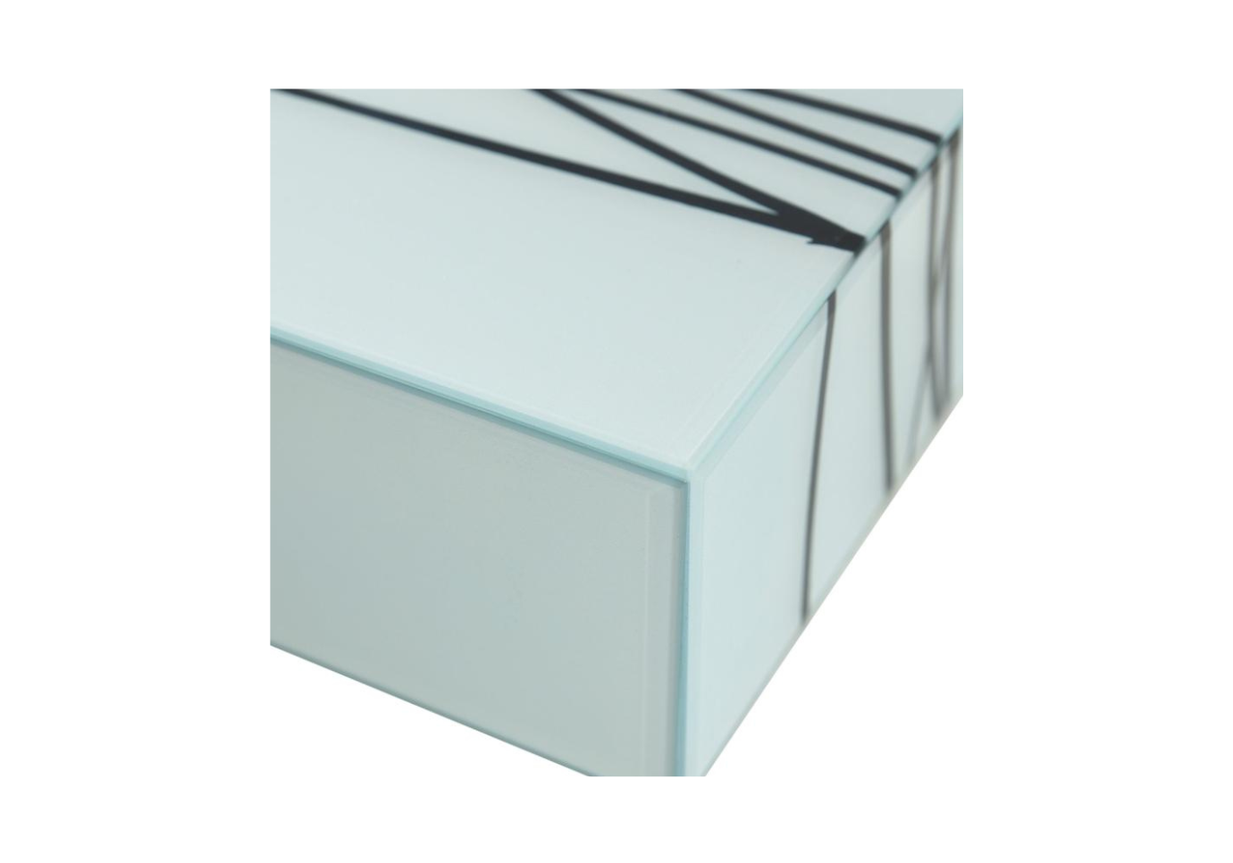 Caja Rectangular de Vidrio Celeste con Detalle de Líneas Negras