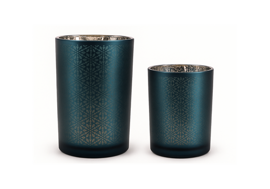 Portavela de Vidrio Azul con Interior Dorado