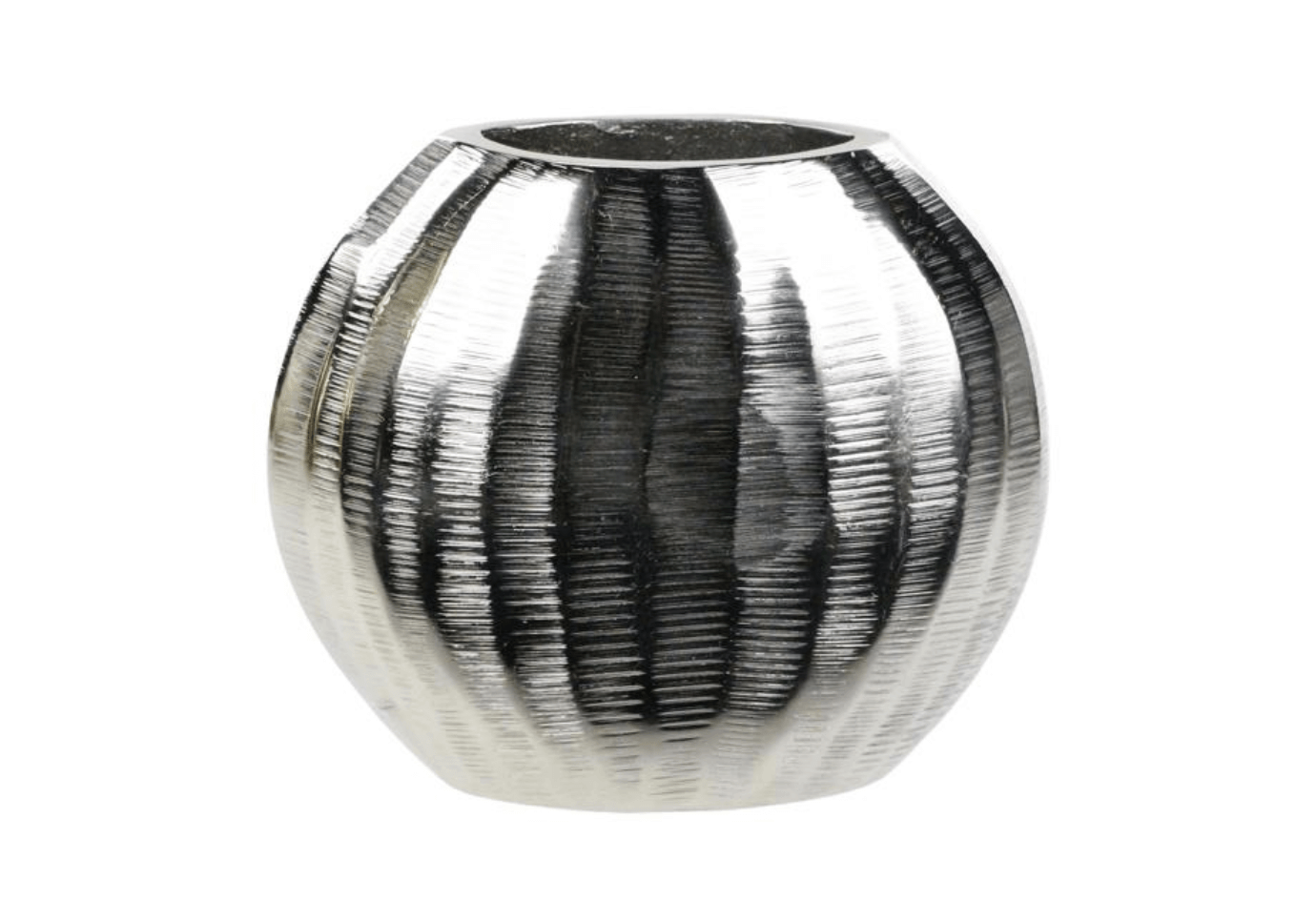 Florero Metal Plateado Plano Gajos y Textura en Líneas Horizontales GDE