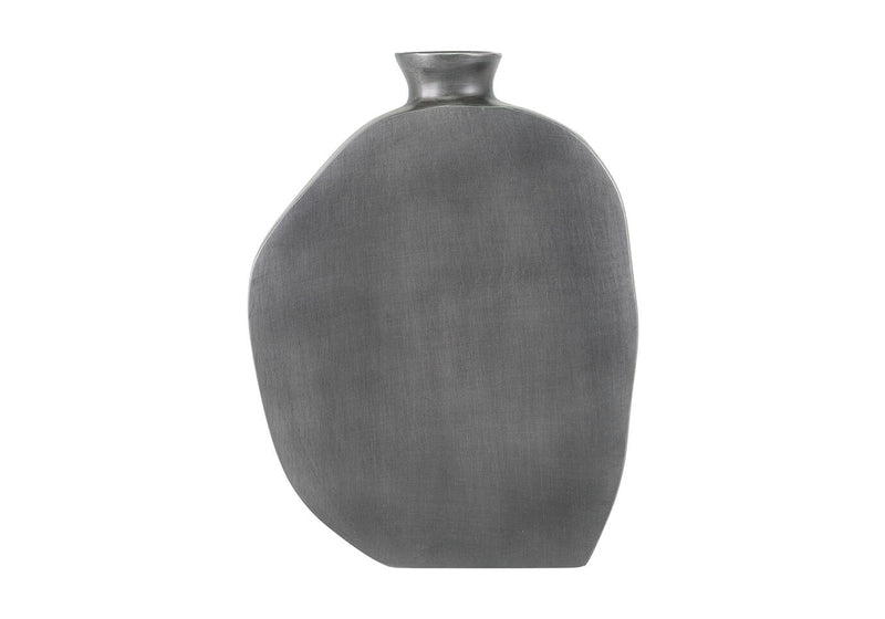 Florero de Aluminio Gris Plano Irregular Cuello Botella