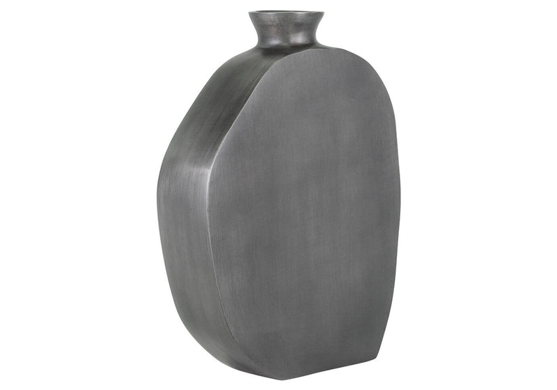Florero de Aluminio Gris Plano Irregular Cuello Botella