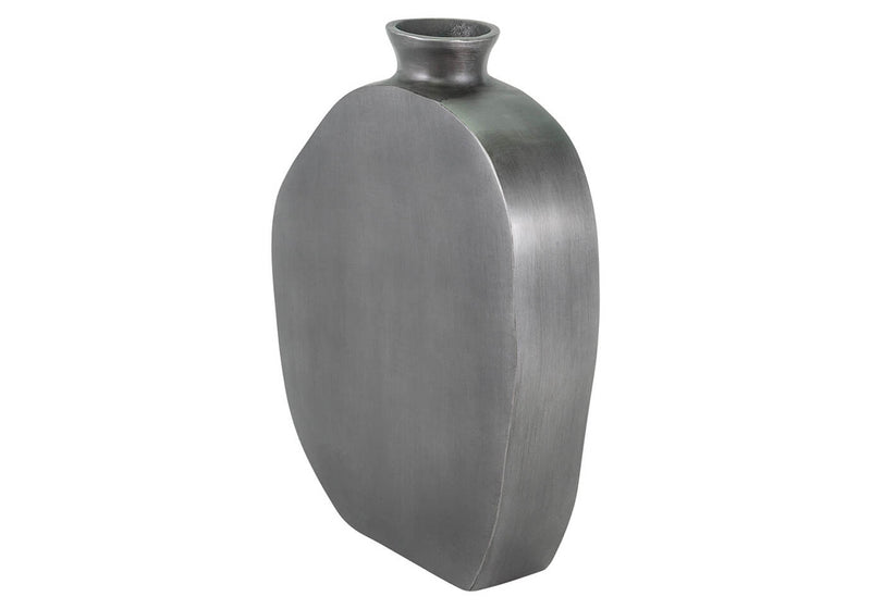 Florero de Aluminio Gris Plano Irregular Cuello Botella