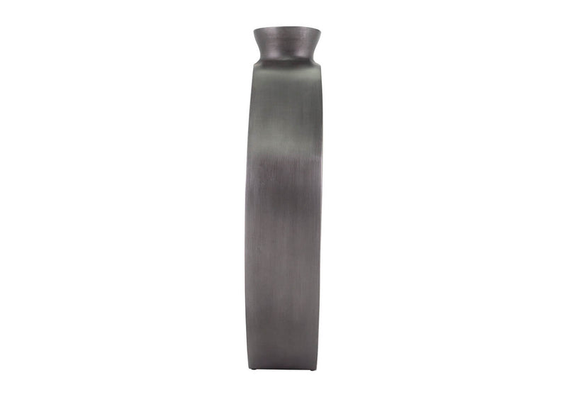 Florero de Aluminio Gris Plano Irregular Cuello Botella