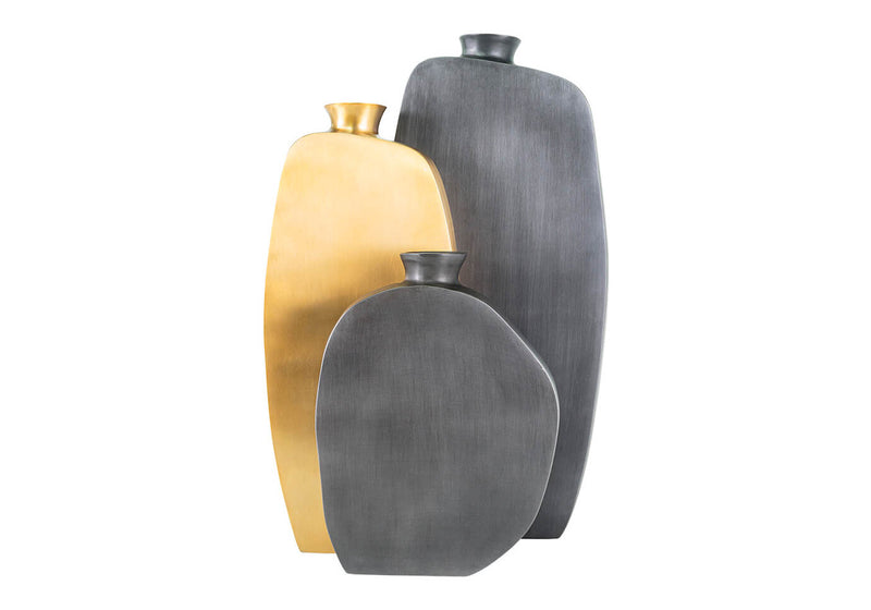 Florero de Aluminio Gris Plano Irregular Cuello Botella