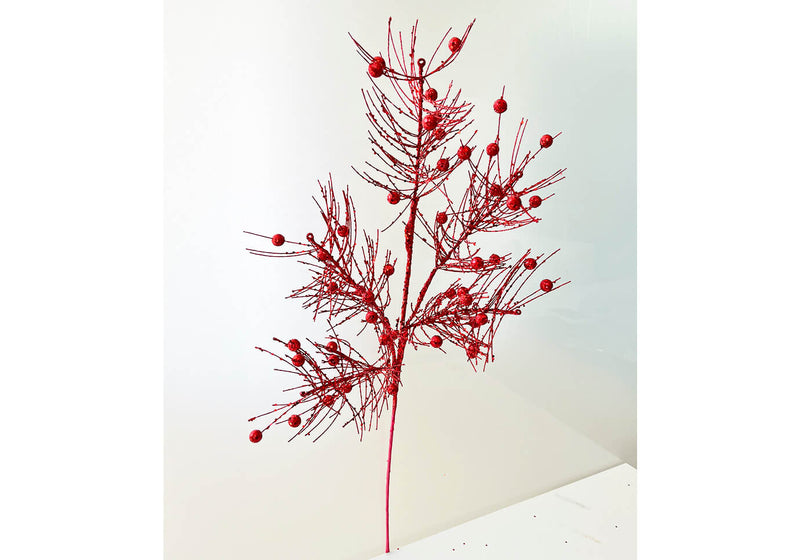 Rama Pino Glitter Rojo Bolitas 84 cm
