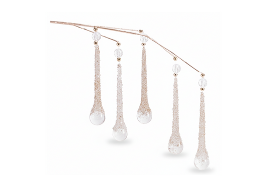 Rama Colgante Champagne con Gotas Transparentes Escarchadas