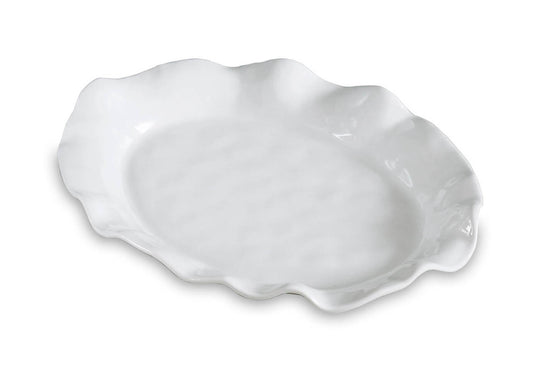 Plato Ovalado Melamina Blanco Borde Ondulado