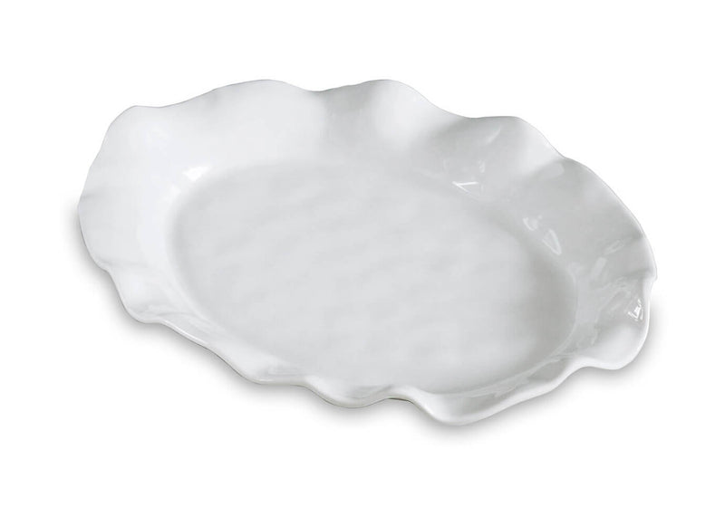 Plato Ovalado Melamina Blanco Borde Ondulado
