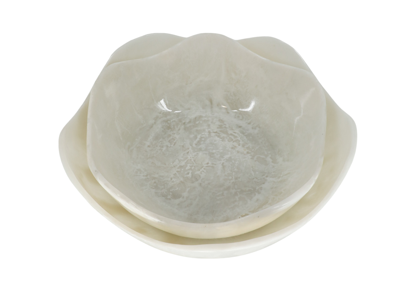 Bowl Redondo de Resina Blanca con Borde Ondulado