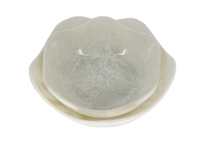 Bowl Redondo de Resina Blanca con Borde Ondulado