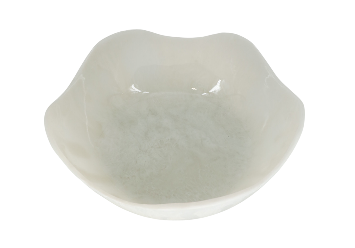 Bowl Redondo de Resina Blanca con Borde Ondulado