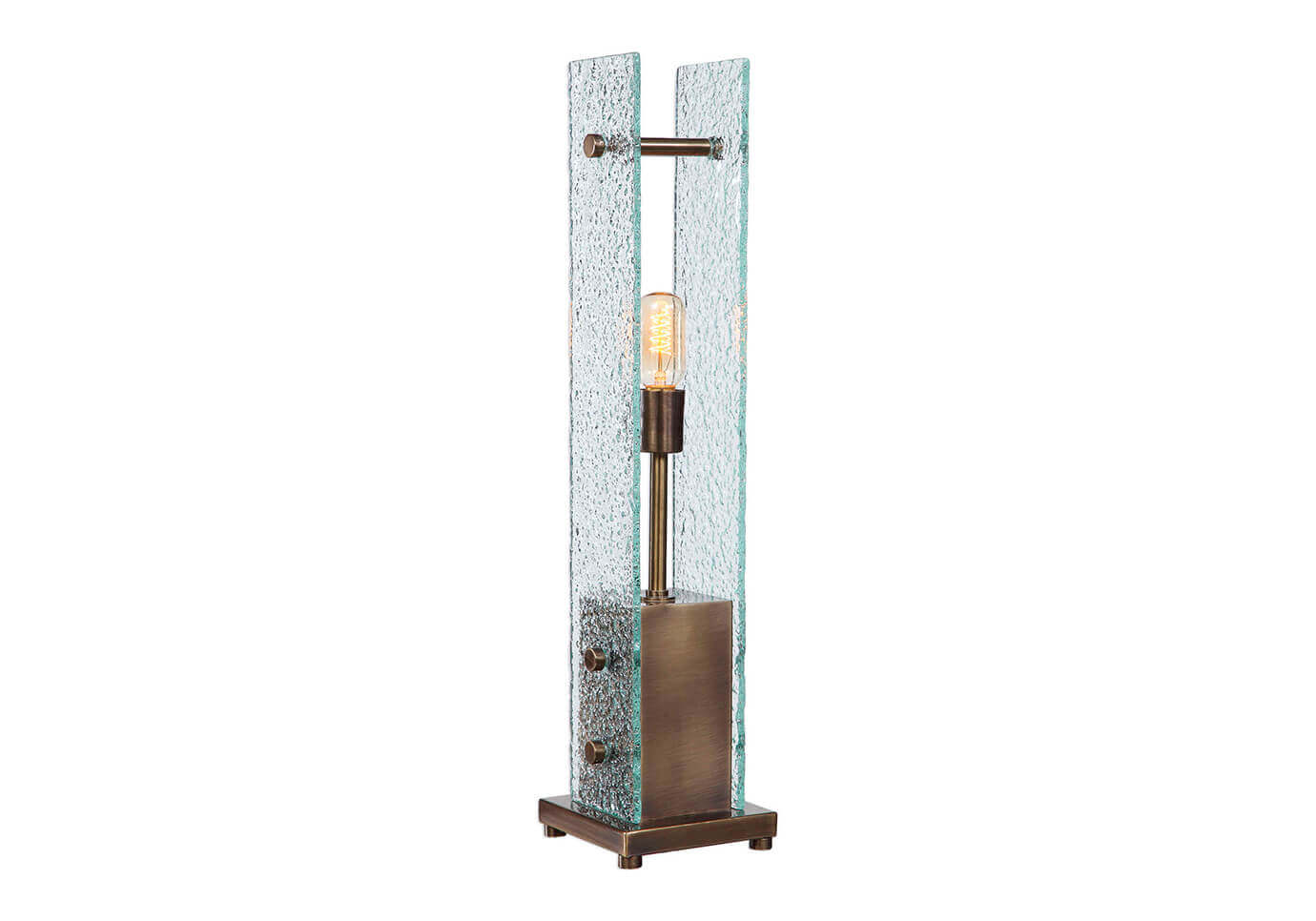 Lampara de Vidrio Texturizado con Base de Metal Dorada