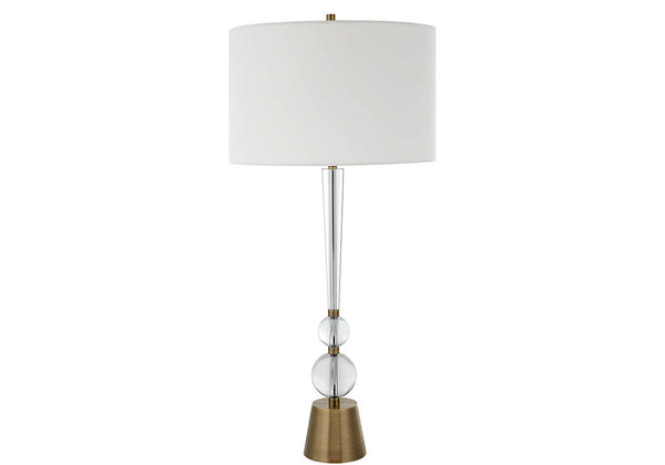 Lampara de Mesa Columna Cristal y Latón