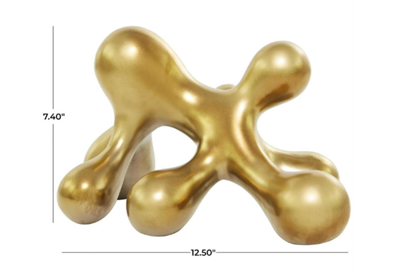 Escultura Molécula Abstracta Porcelana Dorado Brillante
