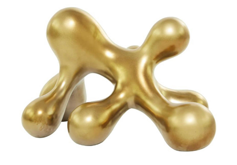 Escultura Molécula Abstracta Porcelana Dorado Brillante