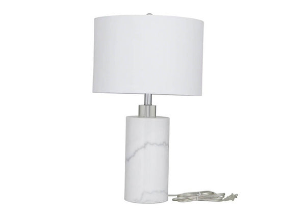 Lampara de Mesa Cilindro Ancho Mármol Blanco