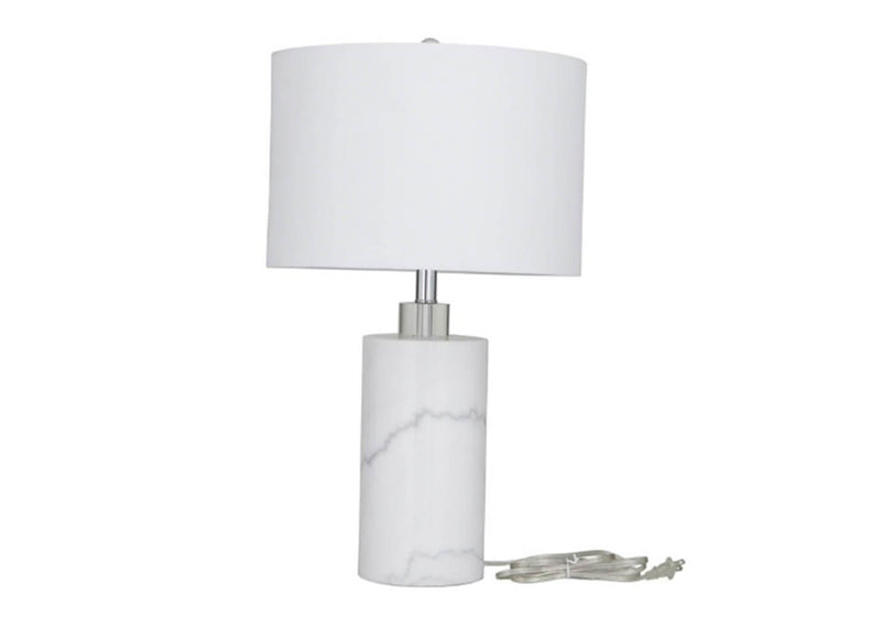 Lampara de Mesa Cilindro Ancho Mármol Blanco