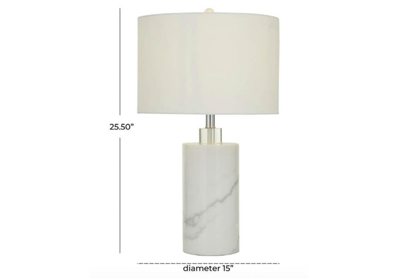 Lampara de Mesa Cilindro Ancho Mármol Blanco