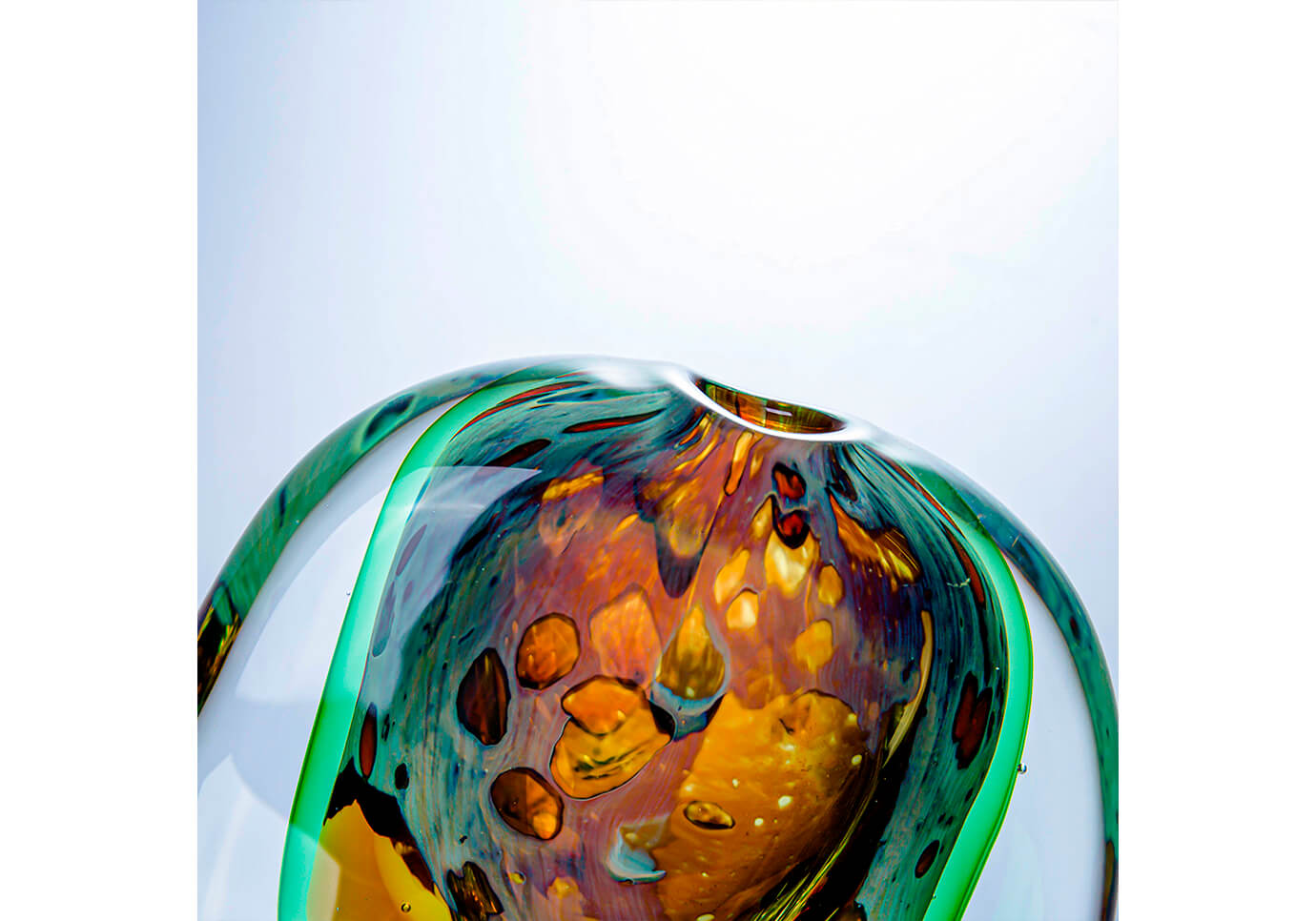 Florero Plano de Cristal Multicolor con Burbujas Chico