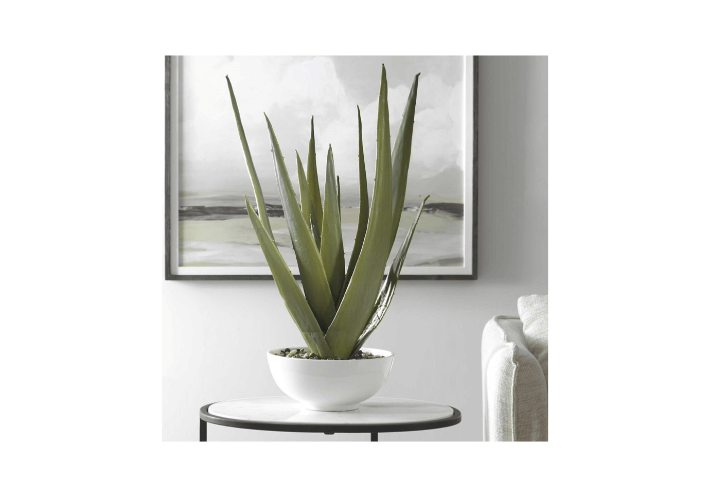 Planta de Aloe Vera Artificial con Piedras Naturales en Maceta Blanca | 71 cm