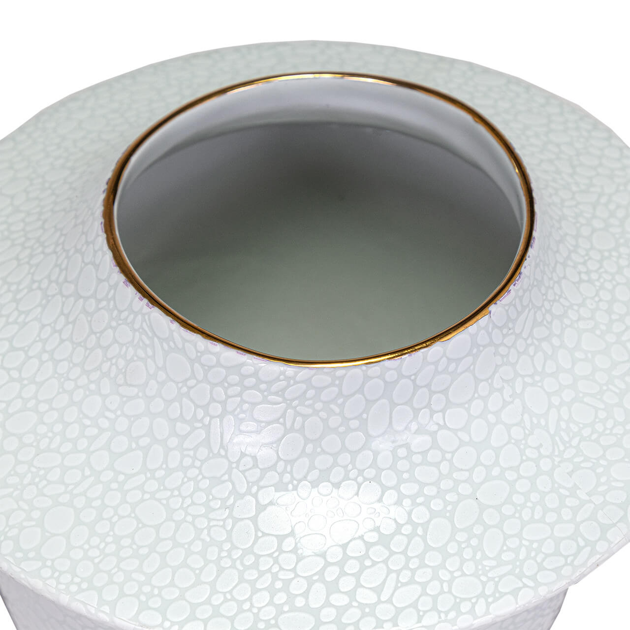 Florero de Porcelana Blanco Texturada de Bolitas con Filo Dorado