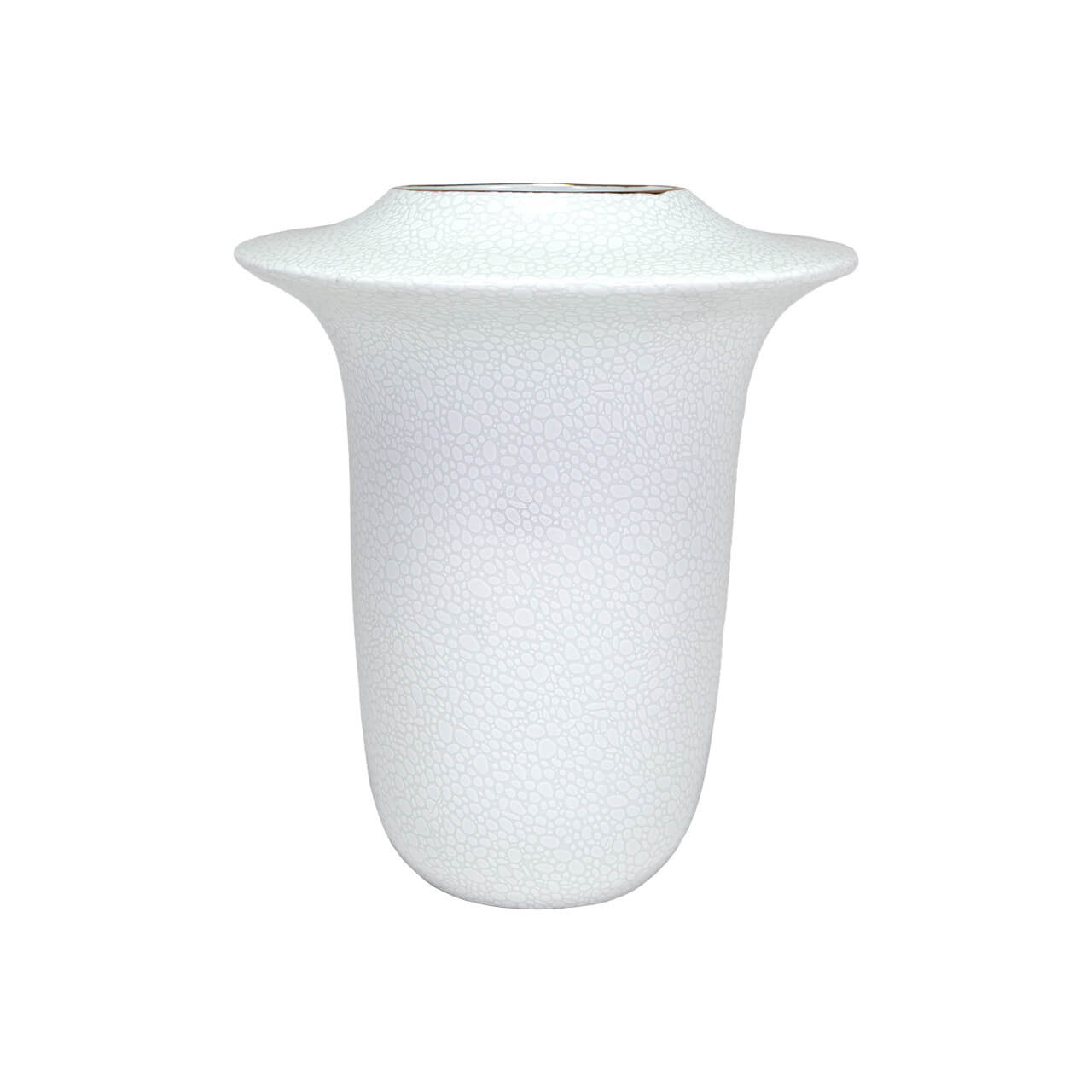 Florero de Porcelana Blanco Texturada de Bolitas con Filo Dorado