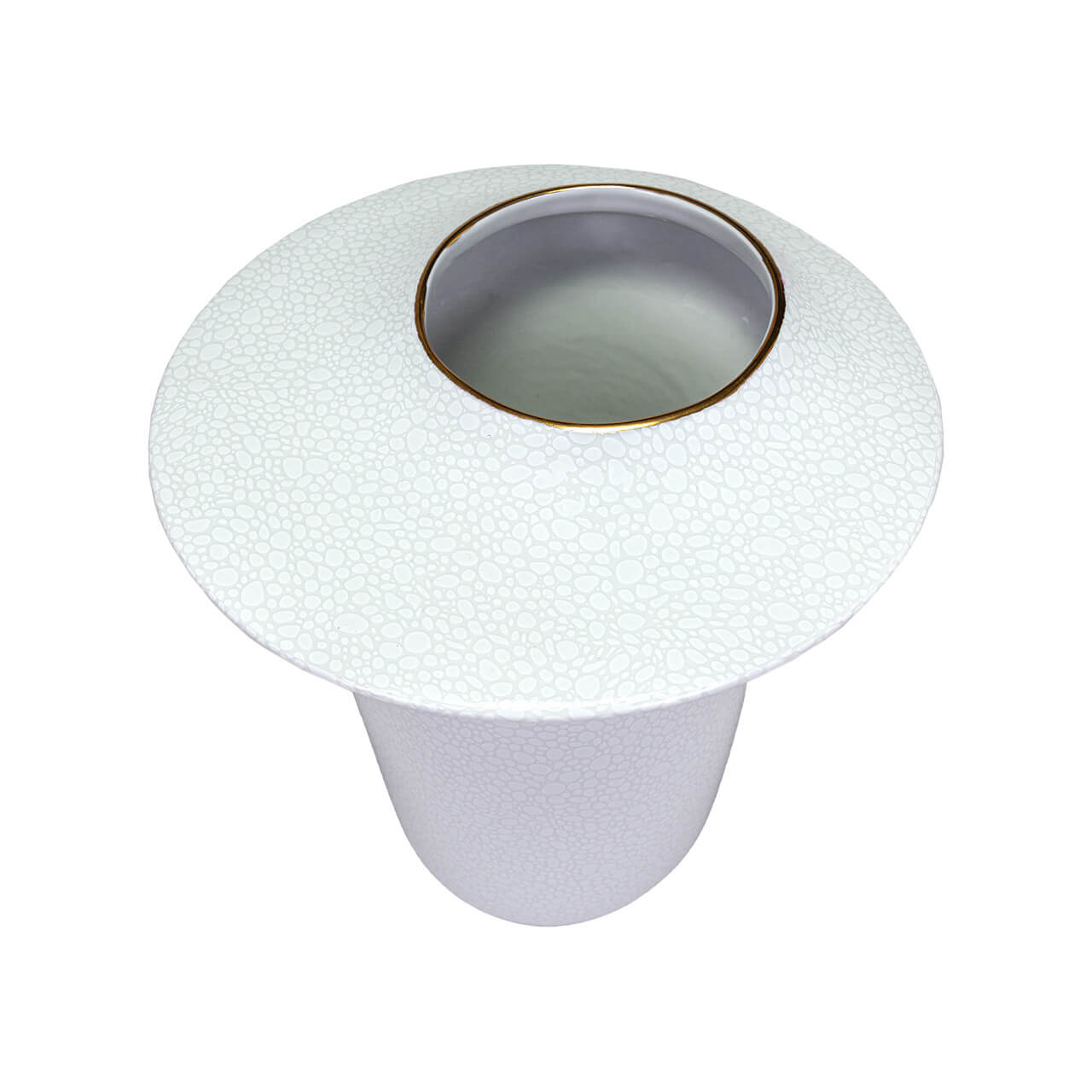 Florero de Porcelana Blanco Texturada de Bolitas con Filo Dorado
