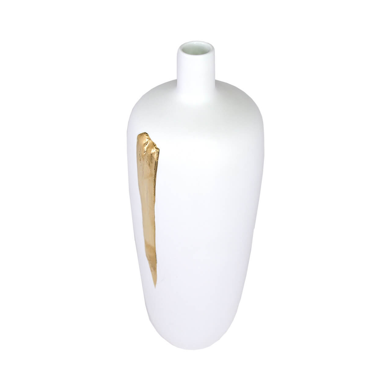 Florero de Porcelana Blanco con Brochazo Dorado