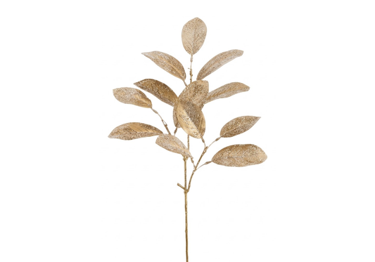 Rama de Hojas de Magnolia Doradas con Glitter 74 cm