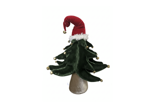 Pino de Tela Verde con Cascabeles y Gorro de Santa