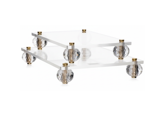 Quesera de Acrílico Rectangular con 4 Patitas de Cristal Facetado y Detalle Dorado