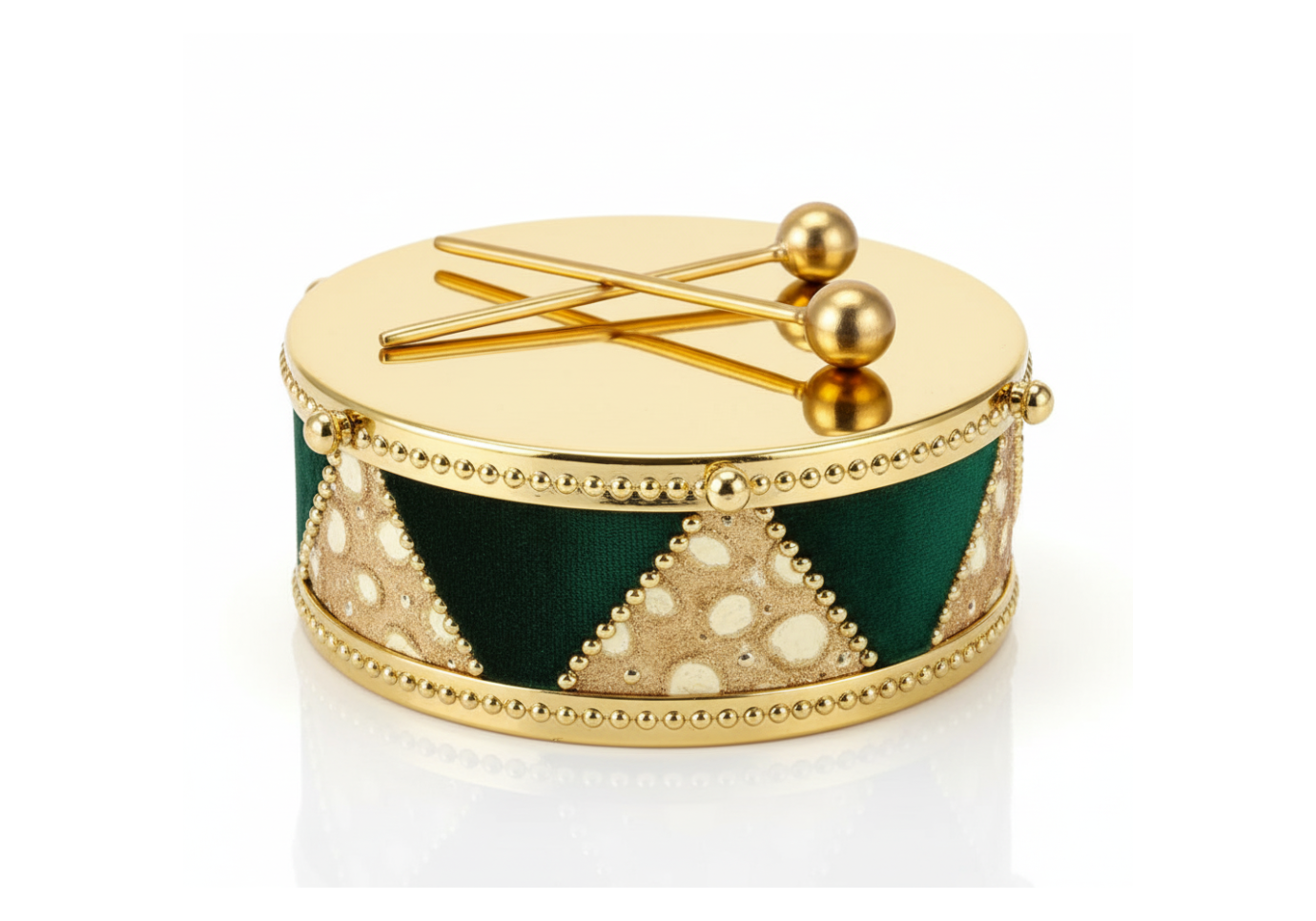 Tambor Dorado con Tachuelas y Terciopelo Verde
