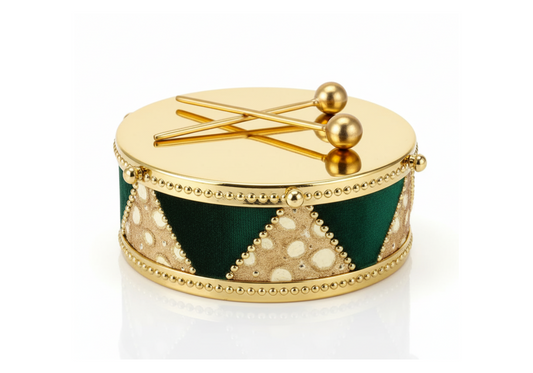 Tambor Dorado con Tachuelas y Terciopelo Verde