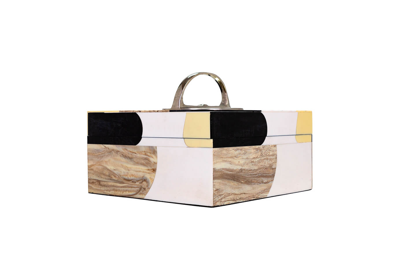 Caja Cuadrada Resina Multicolor Asa Plata