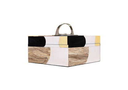 Caja Cuadrada Resina Multicolor Asa Plata