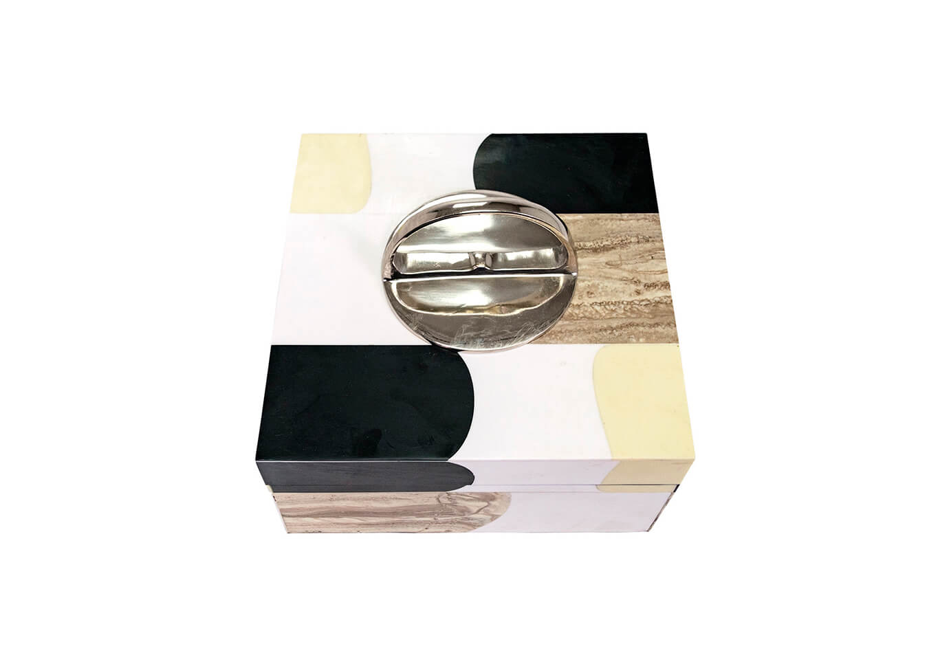 Caja Cuadrada Resina Multicolor Asa Plata