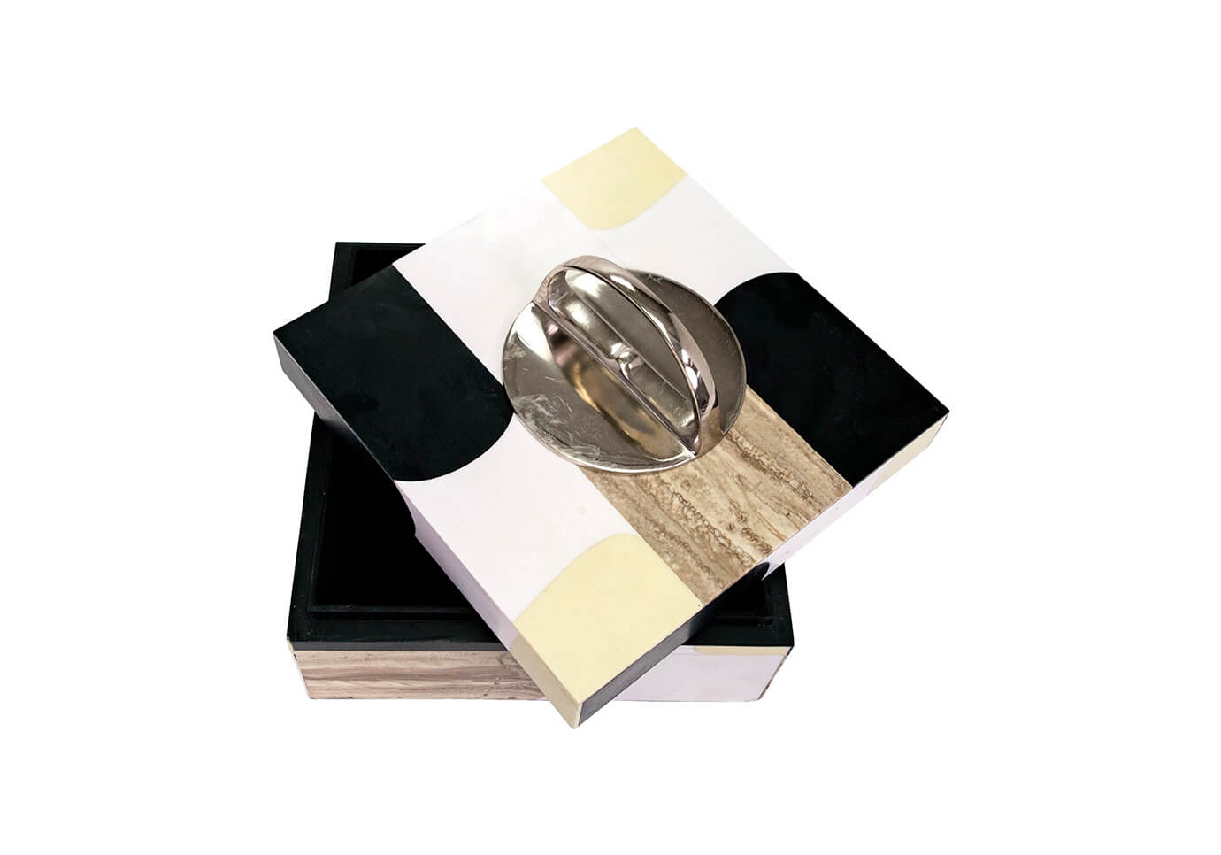 Caja Cuadrada Resina Multicolor Asa Plata