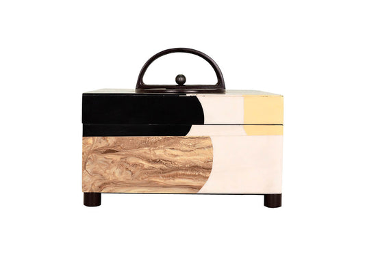 Caja Cuadrada Resina Multicolor Asa Plata