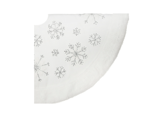 Pie de Pino Mini Blanco Terciopelo con Copos de Nieve